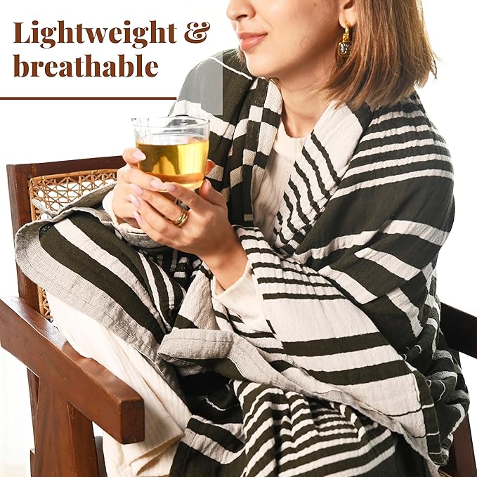 Folkulture 50" x 60" 100% Recycled Cotton Couch Blanket and Throws for Chair, Bed or Sofa, Green Throws for Home Decor