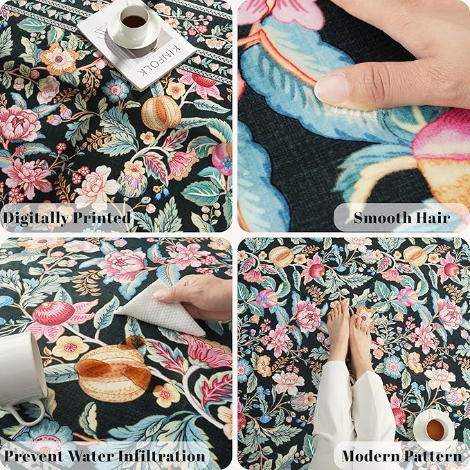Runner Rug for Kitchen Rug Non Slip 2'6"x8' Washable Rugs with Rubber Backing Soft Vintage Floral Carpet Runner for Kitchen, Laundry, Bedroom, Bathroom, Green