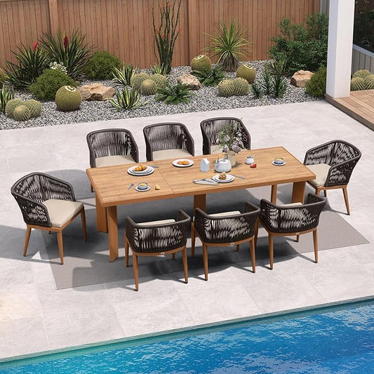 PURPLE LEAF 9 Pieces Outdoor Dining Set Patio Furniture Set Aluminum Rattan Wicker Patio Dining Table and Chairs Set for 8 for Lawn Backyard Deck Brown