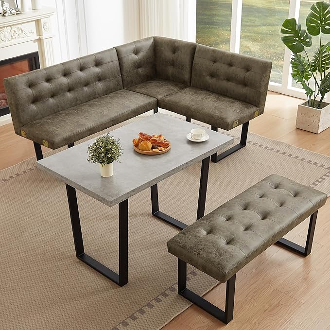 3-Piece Corner Dining Table Set with Bench, 70 Inch Space-Saving Breakfast Nook for Kitchen & Dining Room, Brown