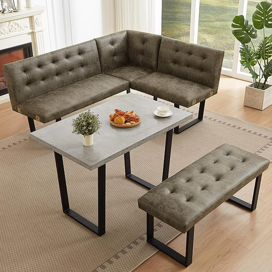 3-Piece Corner Dining Table Set with Bench, 70 Inch Space-Saving Breakfast Nook for Kitchen & Dining Room, Brown