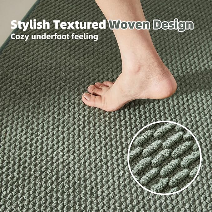 Bathroom Runner Rugs Non Slip Washable Chenille Bath Rug Super Absorbent Long Bath Mats Quick Dry Low Pile, Sage Green 24"x70"