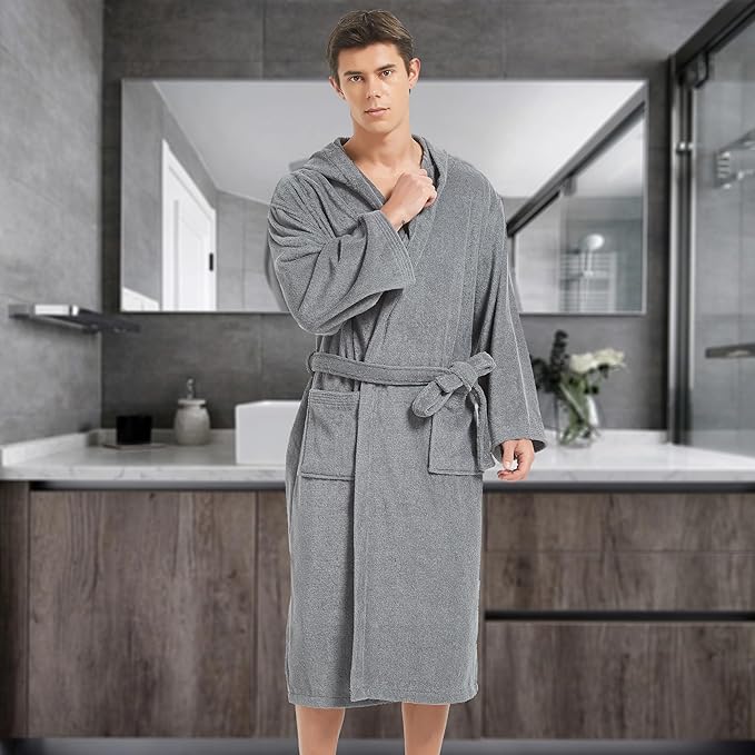 Mens Robe with Hood-Classic Terry Cloth Bathrobe for Men,Soft Knee Length Bathrobes
