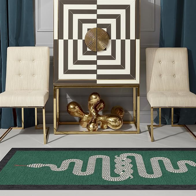 RUGGABLE x Jonathan Adler Machine Washable Modern Runner Rug – Venom Emerald 2.5x10, Stain-Resistant, Non-Slip – Washable Rug for Hallway, Entryway, Living Room & Kitchen–with Cushioned Pad