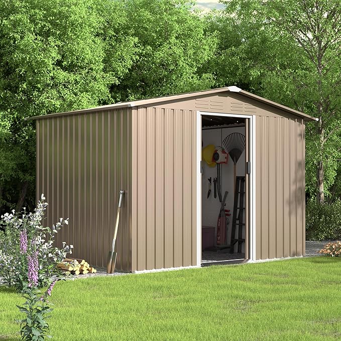 8FT x 6FT Metal Outdoor Storage Shed,Utility and Tool Shed Storage House w/Lockable Sliding Doors & Air Vent,Garden Shed for Backyard,Garden,Patio,Lawn
