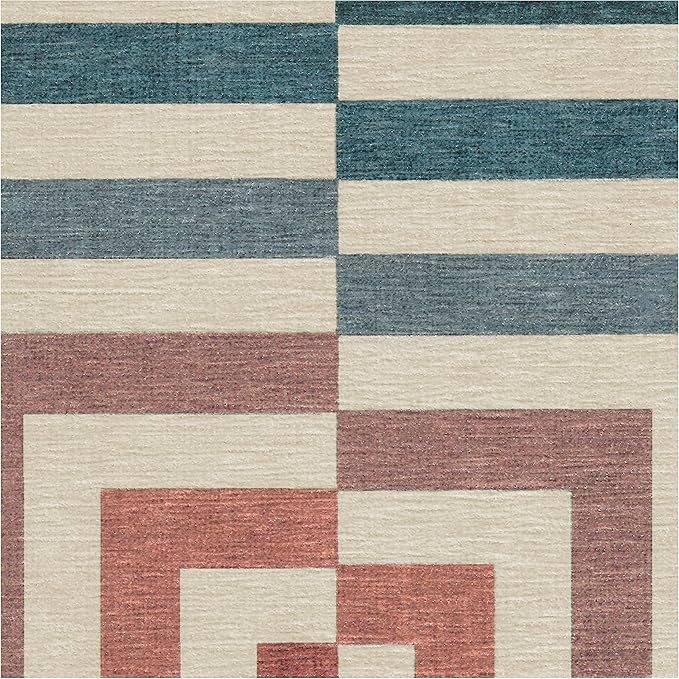 RUGGABLE x Jonathan Adler Washable Modern Area Rug – Op Art Teal 8x10, Stain-Resistant, Non-Slip – Large Machine Washable Rugs for Living Room, Bedroom, Hallway, Entryway & Office–with Standard Pad