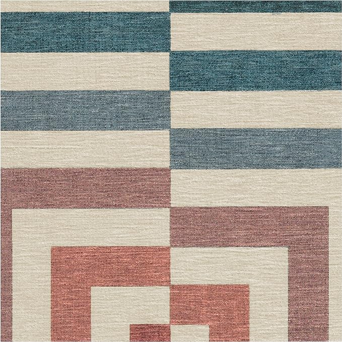 RUGGABLE x Jonathan Adler Washable Modern Area Rug – Op Art Teal 5x7, Stain-Resistant, Non-Slip – Medium Machine Washable Rugs for Living Room, Bedroom, Hallway, Entryway & Office–with Standard Pad