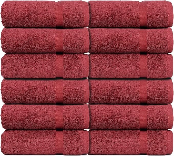 Luxury Hotel & Spa Quality, 100% Turkish Cotton 700 GSM Cloth, Towel, for Body wash, Makeup & Facial Cleaning, Baby, face, Dobby Border Soft washcloths Towel Set 13" X 13", Cranberry, Set of 12