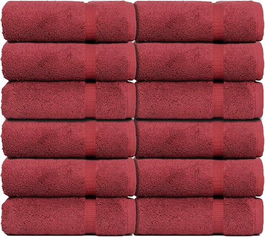Luxury Hotel & Spa Quality, 100% Turkish Cotton 700 GSM Cloth, Towel, for Body wash, Makeup & Facial Cleaning, Baby, face, Dobby Border Soft washcloths Towel Set 13" X 13", Cranberry, Set of 12