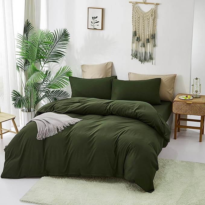 Cottonight Army Green Comforter Set Full Dark Green Bedding Set Plain Blanket Quilts Modern Soft Breathable 3 Piece Comforter Set for Women Men