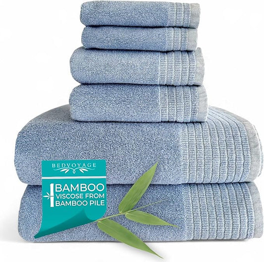 BedVoyage Luxury Bath Towels Set of 6 - Ultra Soft Plush Bathroom Towel Set - Highly Absorbent Viscose from Bamboo Bath Towels Ultra Soft - Spa Towel for Body - Ocean