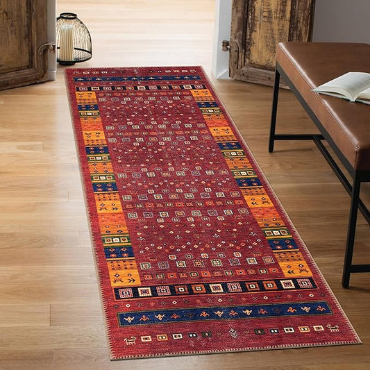 Keen Home Design 2x10 Rug - Machine Washable Runner Rug with Non-Slip Backing, Ideal for Hallway, Entryway, Kitchen, Laundry Room - Vintage, Easy Clean, Durable, Low Pile - (2'6" x 10')