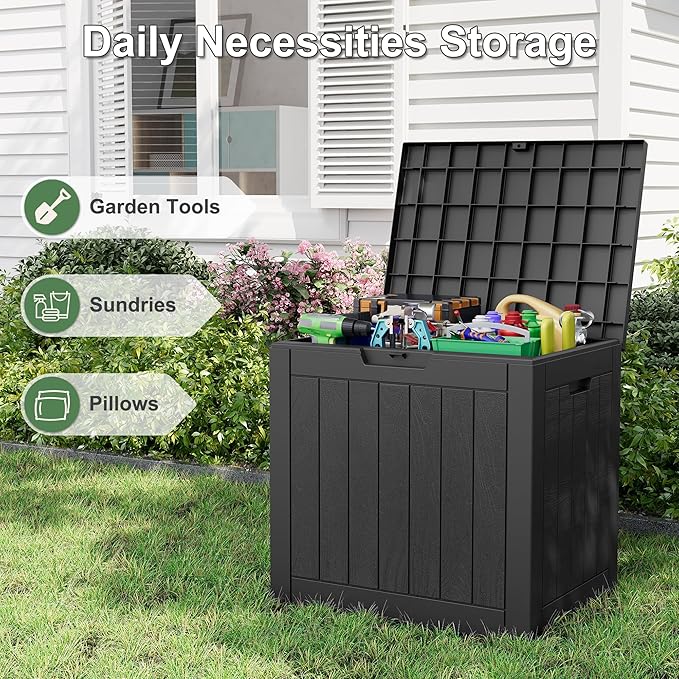 33 Gallon Outdoor Storage Box, Waterproof Resin Deck Box for Indoor & Outdoor Use – Lockable Patio Storage Bin for Garden Tools, Package Deliveries, Pool Accessories, Sports Gear & Furniture-Black