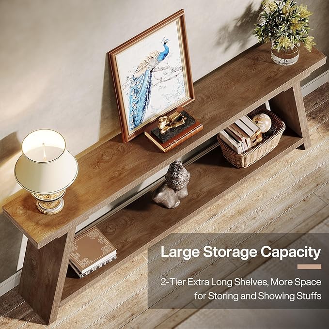 Tribesigns 70.9 Inches Extra Long Sofa Table Behind Couch, Industrial Entry Console Table with Storage for Hallway, Entryway, Living Room, Light Natural Brown