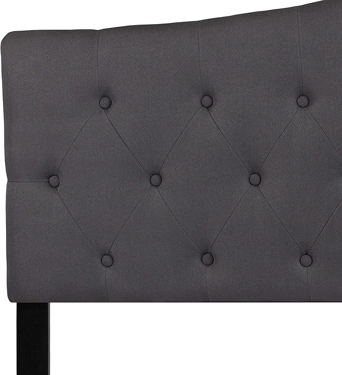 EMMA + OLIVER Arched Button Tufted Queen Size Headboard in Dark Gray Fabric