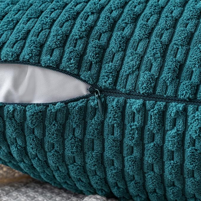 MIULEE Throw Pillow Covers Soft Corduroy Decorative Set of 2 Boho Striped Pillow Covers Pillowcases Farmhouse Home Decor for Couch Bed Sofa Living Room 20x20 Inch Teal Blue