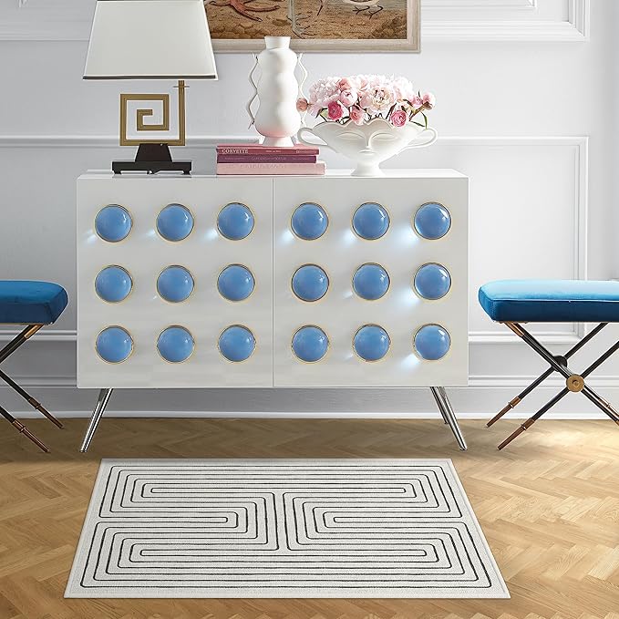 RUGGABLE x Jonathan Adler Machine Washable Modern Area Rug – Labyrinth Black/Ivory 2x3, Stain-Resistant, Non-Slip – Small Rugs for Living Room, Bedroom, Hallway, Entryway & Bathroom–with Standard Pad