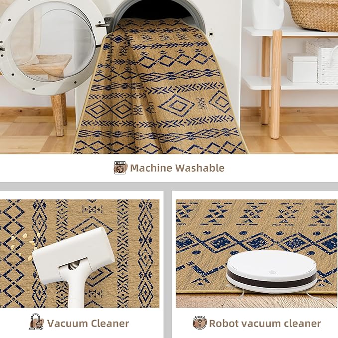 Indoor Outdoor Area Rug Washable Patio Rug Modern Moroccan Geometric Indoor Outdoor Carpet Rug Non Slip Non Shedding for Patio, Deck, Backyard, Porch (8x10)