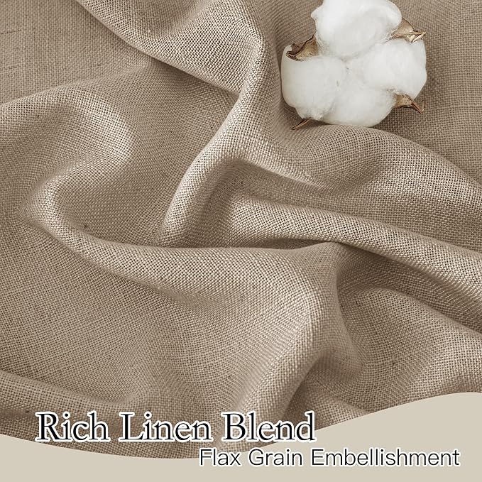 RYB HOME Flax Linen Blend Curtains for Dining Room Bedroom, Extra Long Rod Pocket Soft Textured Thick Linen Burlap Privacy Protection Light Filtering, W 70 x L 95 inches, Khaki, 2 Panels