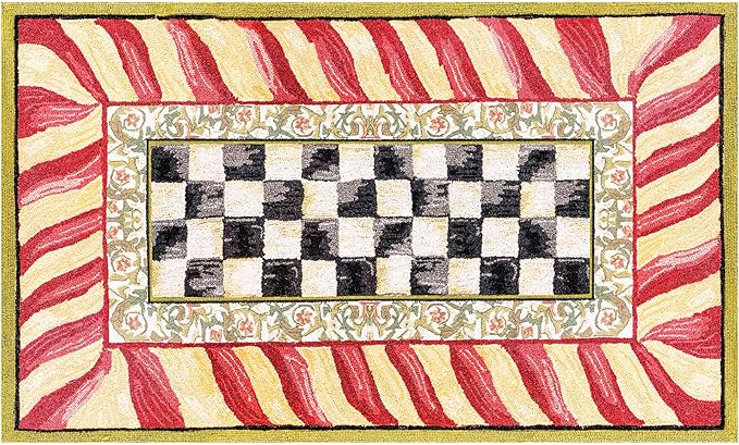 MACKENZIE-CHILDS Washable Rug, Decorative Indoor Rug, 3' x 5', Red-and-Gold Courtly Check