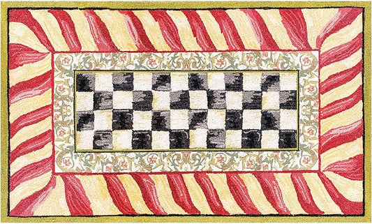 MACKENZIE-CHILDS Washable Rug, Decorative Indoor Rug, 3' x 5', Red-and-Gold Courtly Check