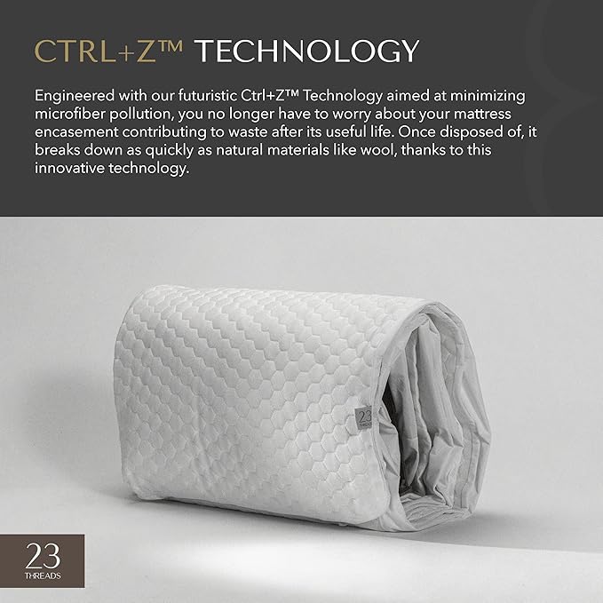 23 Threads X162 Series Soft Plush Waterproof Noiseless Mattress Encasement, Zippered Protector Cover, Washable, with Ctrl+Z Technology, 12 Inch Deep, TwinXL