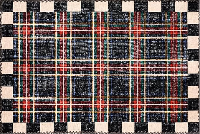 MACKENZIE-CHILDS Stewart Tartan Black 2' x 3' Washable Rug