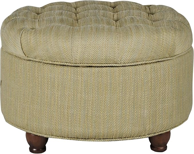 HomePop Home Decor |N8264-F1077 | Button Tufted Woven Round Storage Ottoman | Ottoman with Storage for Living Room & Bedroom, Tan & Cream Tweed
