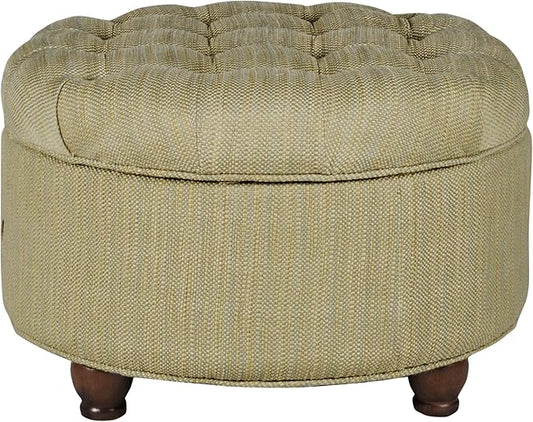 HomePop Home Decor |N8264-F1077 | Button Tufted Woven Round Storage Ottoman | Ottoman with Storage for Living Room & Bedroom, Tan & Cream Tweed