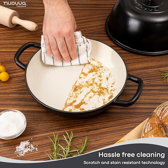 Enamelled Cast Iron Dutch Oven Pot – Dutch Oven For Sourdough Bread Baking – Cast Iron Bread Pot – Black, 6 Quarts, 22cm – by Nuovva