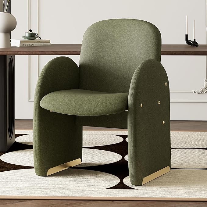 YOUTASTE Oversized Accent Chair for Living Room Bedroom Office, Upholstered Mohair Armchair with Wood Frame and Gold Metal Legs, Mid-Century Modern Comfy Lounge Chair, Green