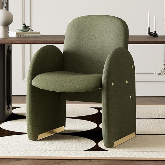 YOUTASTE Oversized Accent Chair for Living Room Bedroom Office, Upholstered Mohair Armchair with Wood Frame and Gold Metal Legs, Mid-Century Modern Comfy Lounge Chair, Green