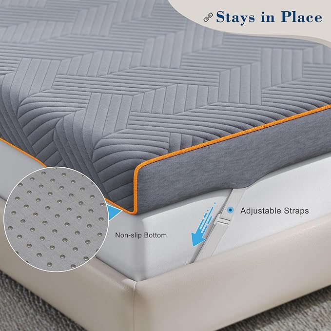 EnHomee Memory Foam Mattress Topper,3 Inch Twin Mattress Topper Pressure Relief with Cooling Gel and Removable & Washable Embossed Cover, CertiPUR-US & Oeko-TEX Certified, Grey, Twin