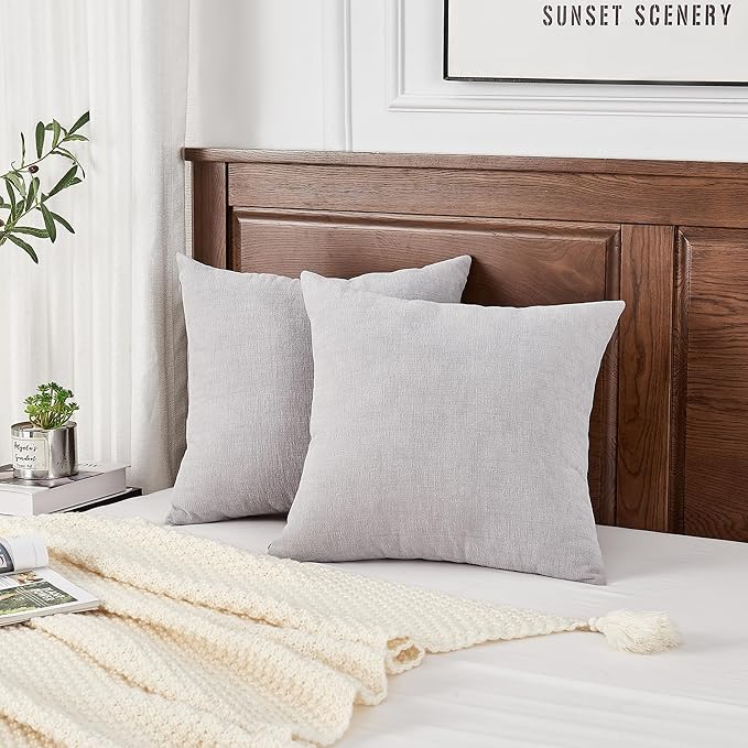 GAWAMAY Decorative Square Throw Pillow Covers 22"x22" Inch Set of 2, Super Soft Chenille Pillows Farmhouse Fall Pillowcase for Living Room Bedroom Sofa Couch Cushion Cover Light Grey 55x55cm