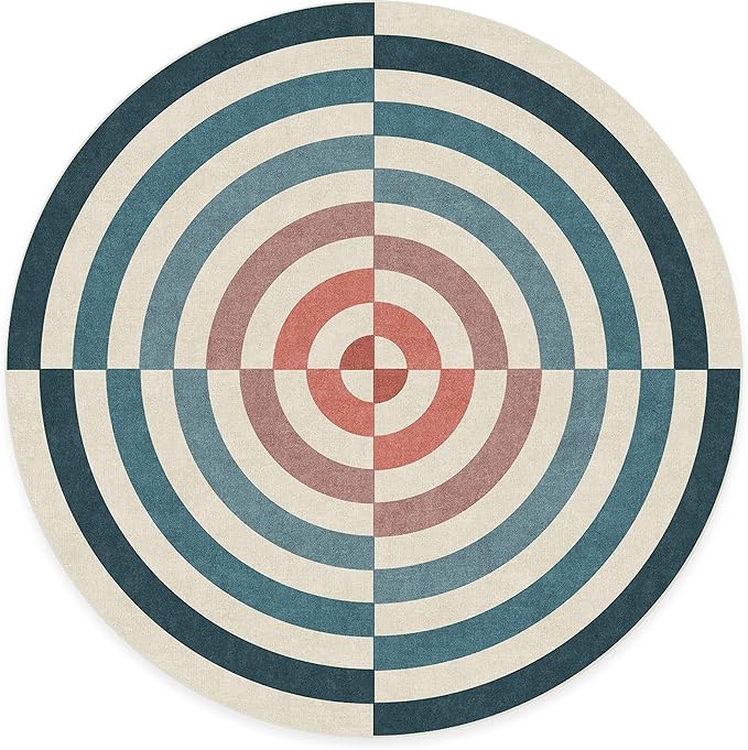 RUGGABLE x Jonathan Adler Machine Washable Modern Area Rug – Op Art Teal 8 ft Round, Stain-Resistant, Non-Slip – Large Rugs for Living Room, Bedroom, Hallway, Entryway & Office–with Standard Pad