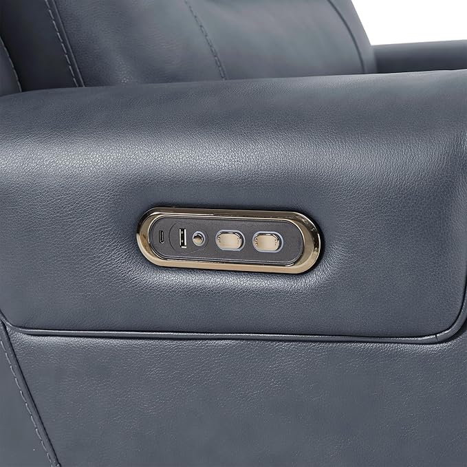 Watson & Whitely Genuine Leather Power Recliner Chairs for Adults, Lay Flat Recliner with Power Headrest, USB Ports and Cup Holders, Electric Reclining Sofa for Living Room, Bedroom, Navy