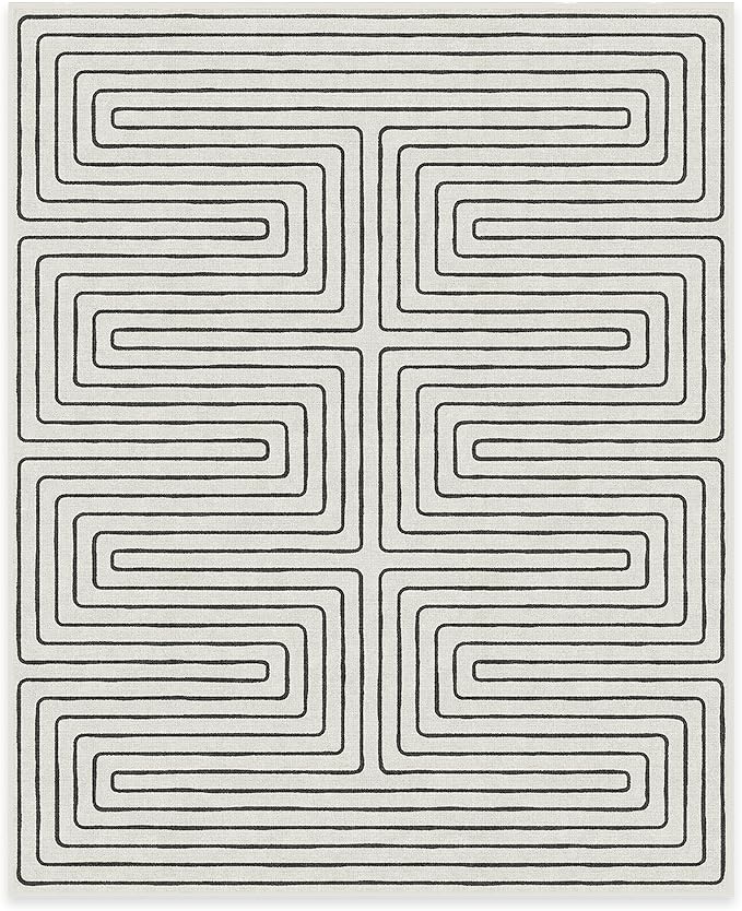 RUGGABLE x Jonathan Adler Machine Washable Modern Area Rug – Labyrinth Black/Ivory 8x10, Stain-Resistant, Non-Slip – Large Rugs for Living Room, Bedroom, Hallway, Entryway & Office–with Cushioned Pad