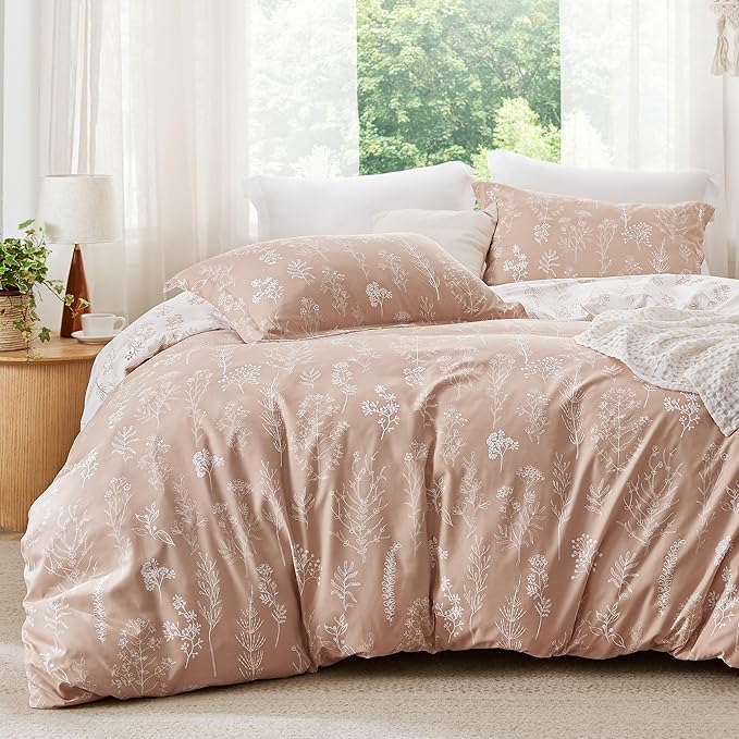 Bedsure Oversized Queen Comforter Set - Dusty Rose Bed Set, 3 Pieces Cute Floral Bedding, 1 Soft Reversible Botanical Flowers Comforter and 2 Pillow Shams