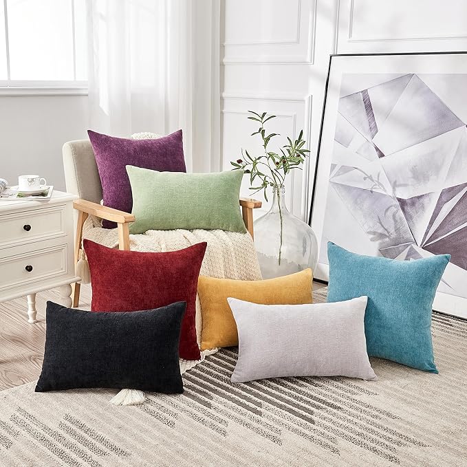 GAWAMAY Decorative Chenille Throw Pillow Covers 26x26 Inch Pack of 2, Soft Square Couch Pillow Cover for Sofa Cushion Living Room Bedroom Oversized Pillowcases Smoke Blue 66x66cm (ONLY Covers)