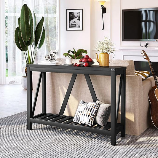 Entryway Table - Wood Console Table with Shelves, Farmhouse Sofa Table for Entryway, Living Room, Hallway