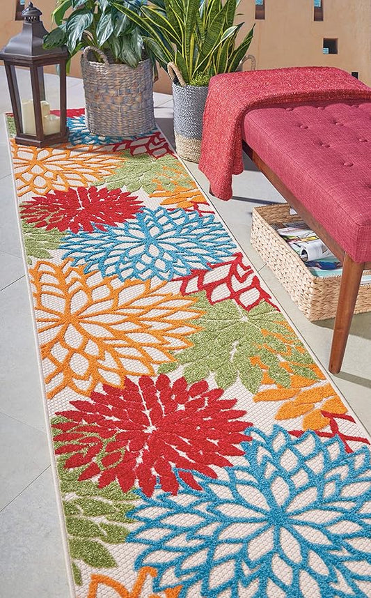 Nourison Home Aloha Indoor/Outdoor Floral Green Multicolor 2'3"X12' Area Rug Runner (2'x12')