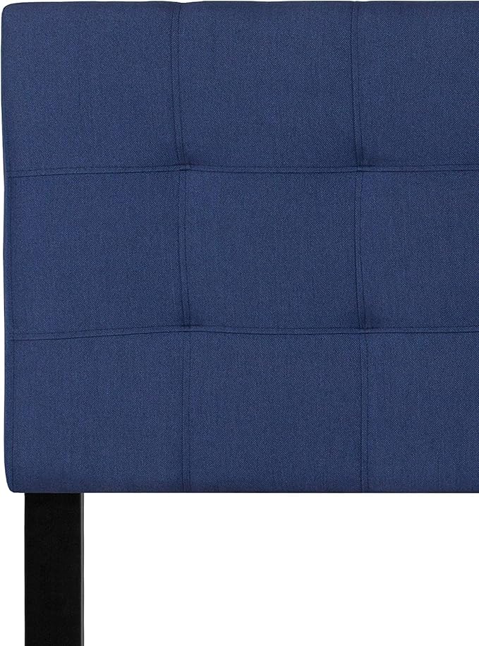 EMMA + OLIVER Quilted Tufted Upholstered Queen Size Headboard in Navy Fabric
