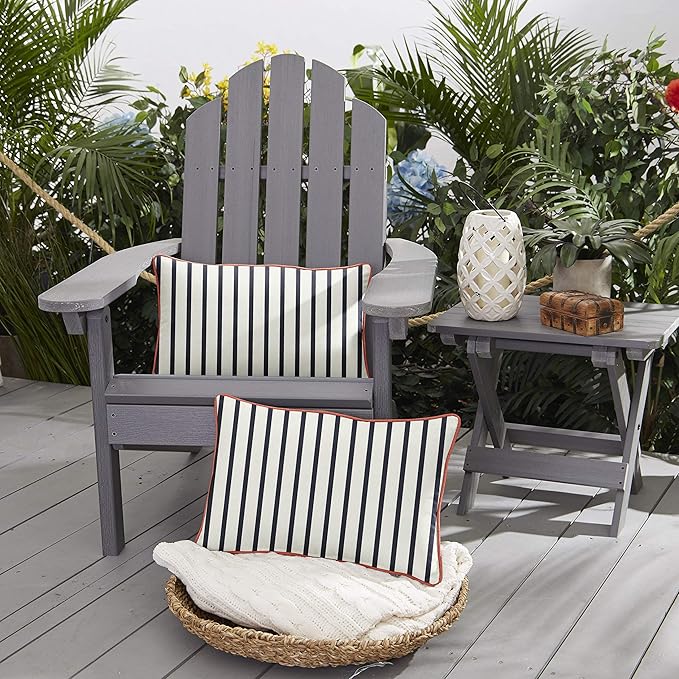 Sorra Home x Sunbrella - Indoor/Outdoor Lumbar Pillow Set, Blue/White