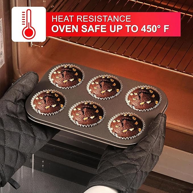 12PCS Nonstick Baking Pans Set - Stackable Bakeware Sets with Wider Grip, Carbon Steel Baking Set Including Cookie Sheets for Baking, Muffin Pan, Loaf Pan, Cake pan, Roasting Pan, Oven Mitts