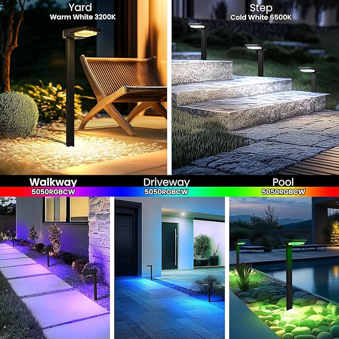 Solar Pathway Lights Outdoor, Smart Color Changing with 9-in-1 (Warm White/Cool White/RGBCW) Modes,Bright Landscape Lighting Waterproof for Walkway,Garden,Driveway,Yard,Patio(4pack)