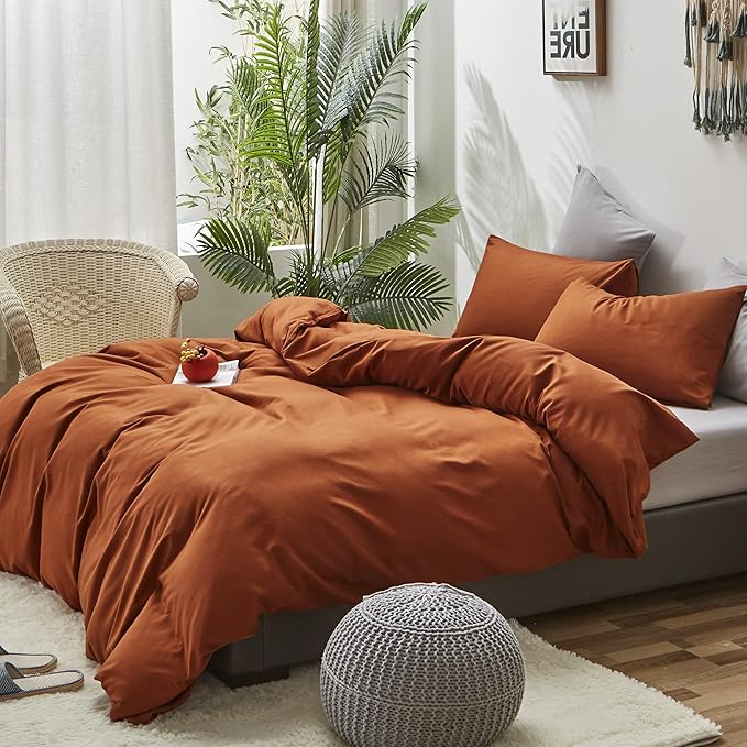 Cottonight Pumpkin Comforter Cal King Rust Burnt Orange Bedding Comforter California King Terracotta Caramel Solid Color Blanket Quilts Reddish Brown Plus Size Comforter Set for Women Men
