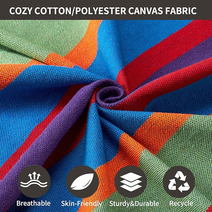 Brazilian Double Hammock with Tree Straps,Extra Large 94x63IN,2 Persons Hammock for Backyard Patio Outdoor and Indoor,450lbs Weight Capacity,Soft Woven Cotton Fabric - Tropical