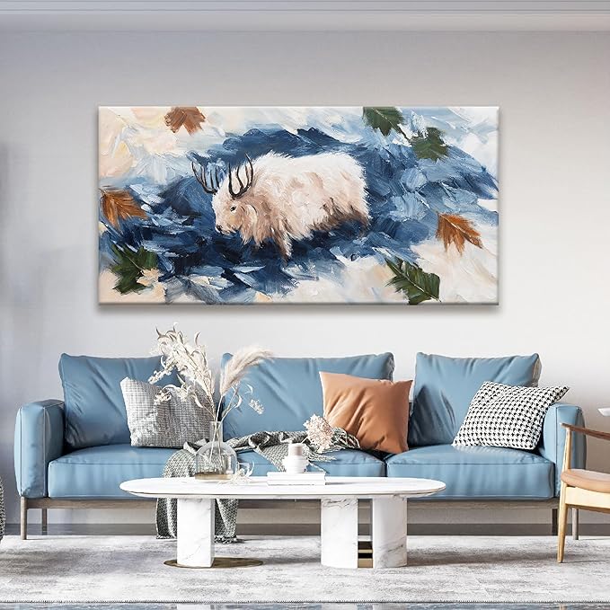 Tsomzxng Abstract Wall Art Living Room White Cow Dark Blue Poster Gothic Animal Abstract Wall Decor Prints Wildlife Animal Canvas Wall Art Decor Artwork Painting Picture For Bedroom Office 29x58 Inch