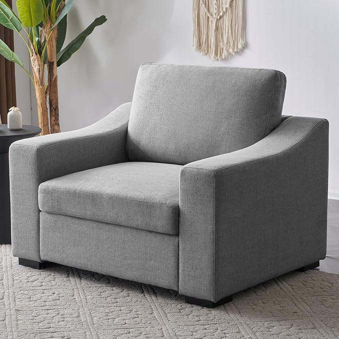 ELUCHANG 47" W Oversized Accent Chair, Linen Fabric Modern Chair, Washable Covers, Comfy Upholstered Large Armchair Single Sofa Reading Chair for Living Room Bedroom Office, Dark Grey