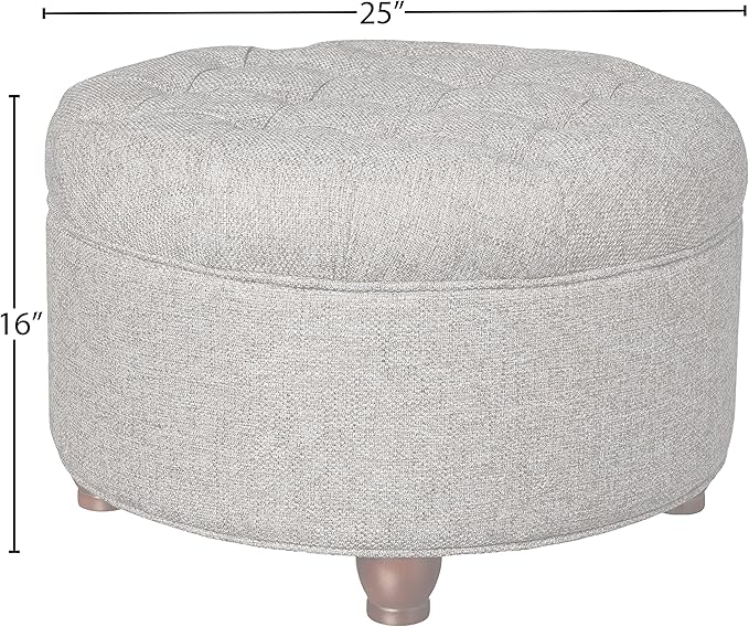Homepop Home Decor | Button Tufted Woven Round Storage Ottoman | Ottoman with Storage for Living Room & Bedroom (Dark Gray)